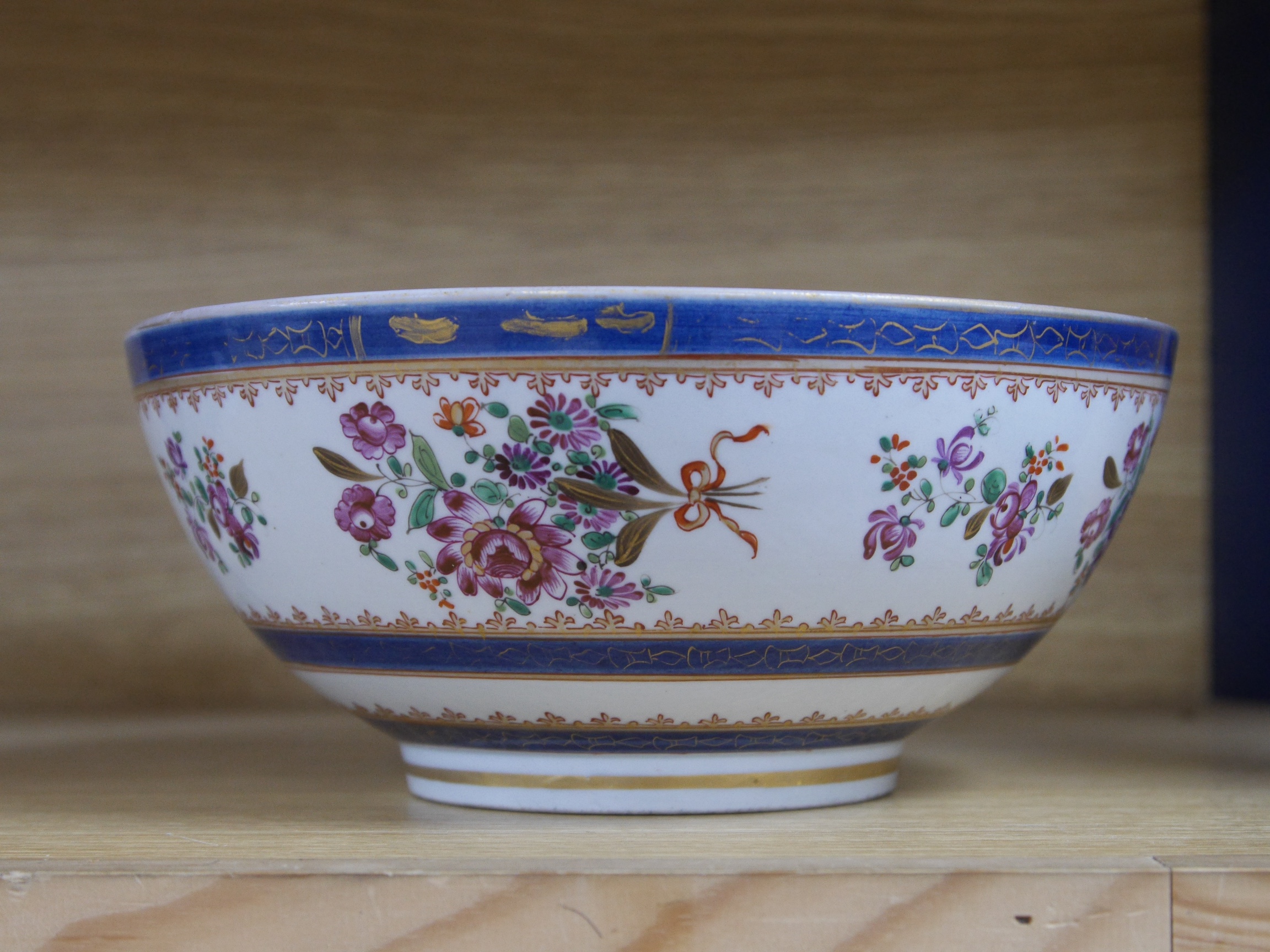 A French Paris porcelain floral bowl, 25cm wide. Condition - good